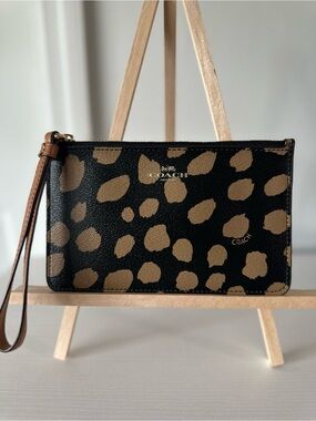 Coach Black & Tan Leopard Spot Wristlet